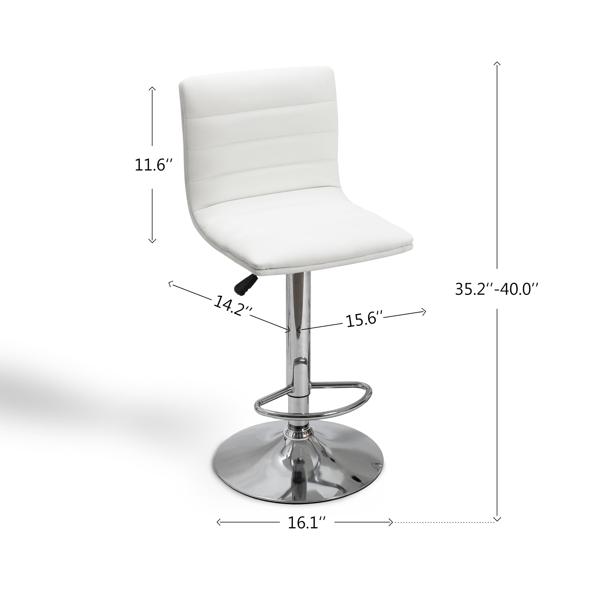 Set of 2 Bar Chairs Height Adjustable Counter Bar Stools with Cushion White