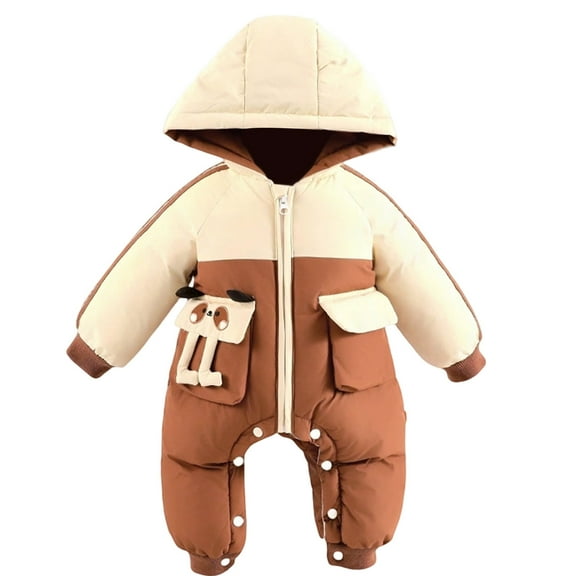 Winter Snowsuit Color Block Warm Hooded Jumpsuit Thicken Down Padded Boys Girls One Piece Puffer Rompers