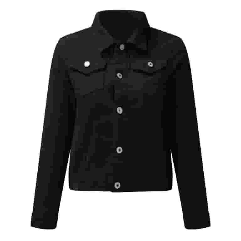 ジャケット JEANS Woman Jacket Black DW0DW18860BDS Baberdicy Denim Jacket Women Vintage Lapel Button Down Long