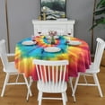 thumbnail image 2 of Colorful Tie Dye Mandala Pattern Round Tablecloth 60"x60",Wrinkle Wipeable Table Cloth for Kitchen Dining Room Picnic Patio Party, 2 of 6
