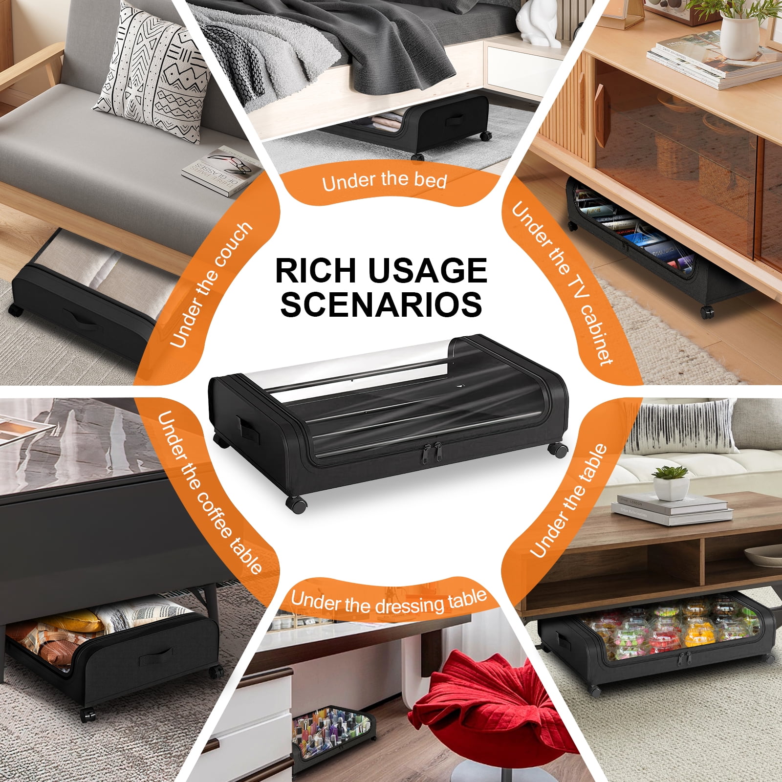 Under Bed Storage with Wheels, 2-Pack Large Capacity Under Bed Storage Containers with Clear Lid, Roller Underbed Organizer Drawer for Clothes, Shoes, Toys, Bedding, Closet