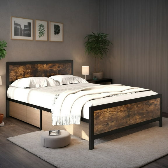 Resenkos Platform Bed Frame, Bedroom Bed Frame,Metal Bed Frame with Headboard and Footboard-Full Size