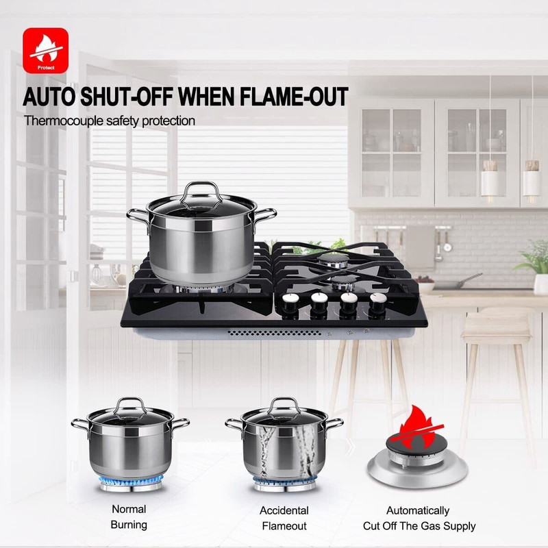 24 in. 4-Burners Recessed Gas Cooktop in Stainless Steel with 5-Power Burners