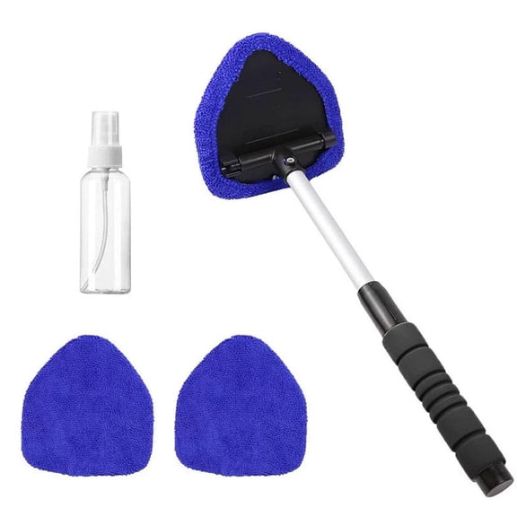 Windshield Cleaner Tool, Car Interior Window Detailing Cleaning Kit with Extendable Handle and 2 Easy-to-Install Reusable Microfiber Pads, Auto Glass Wiper Brush Kit for Car&Home, Blue, 21in