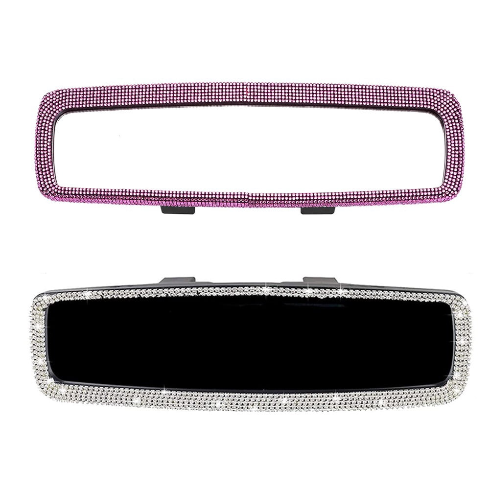 Car Rear View Mirror Accessories with Bling Crystal Diamonds Interior Trim Cover Pink