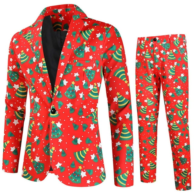 TIMIFIS Costume Imprimé de Noël pour Homme 2 Pcs Veste de Soirée Florale Ajustée Blazer 2 Boutons Pantalon Automne