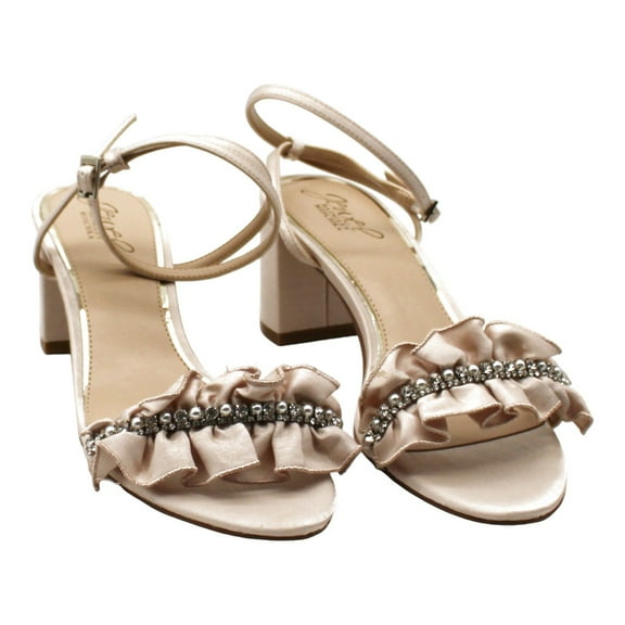 Jewel Badgley Mischka Womens Desirie Beige Block Heel Sandals 8.5 Medium (B,M)