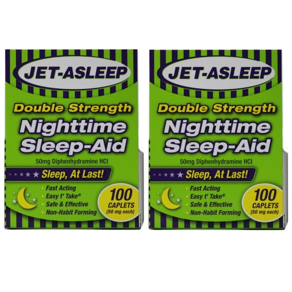 Jet-Asleep Double Strength Nighttime Sleep-Aid Caplets, 100 Ea, 2 Pack