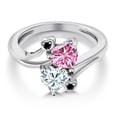 thumbnail image 3 of Gem Stone King 925 Sterling Silver Pink Moissanite White Moissanite and Black Diamond Ring for Women (1.63 Cttw, Heart Shape 6MM, Gemstone Birthstone, Size 9), 3 of 6