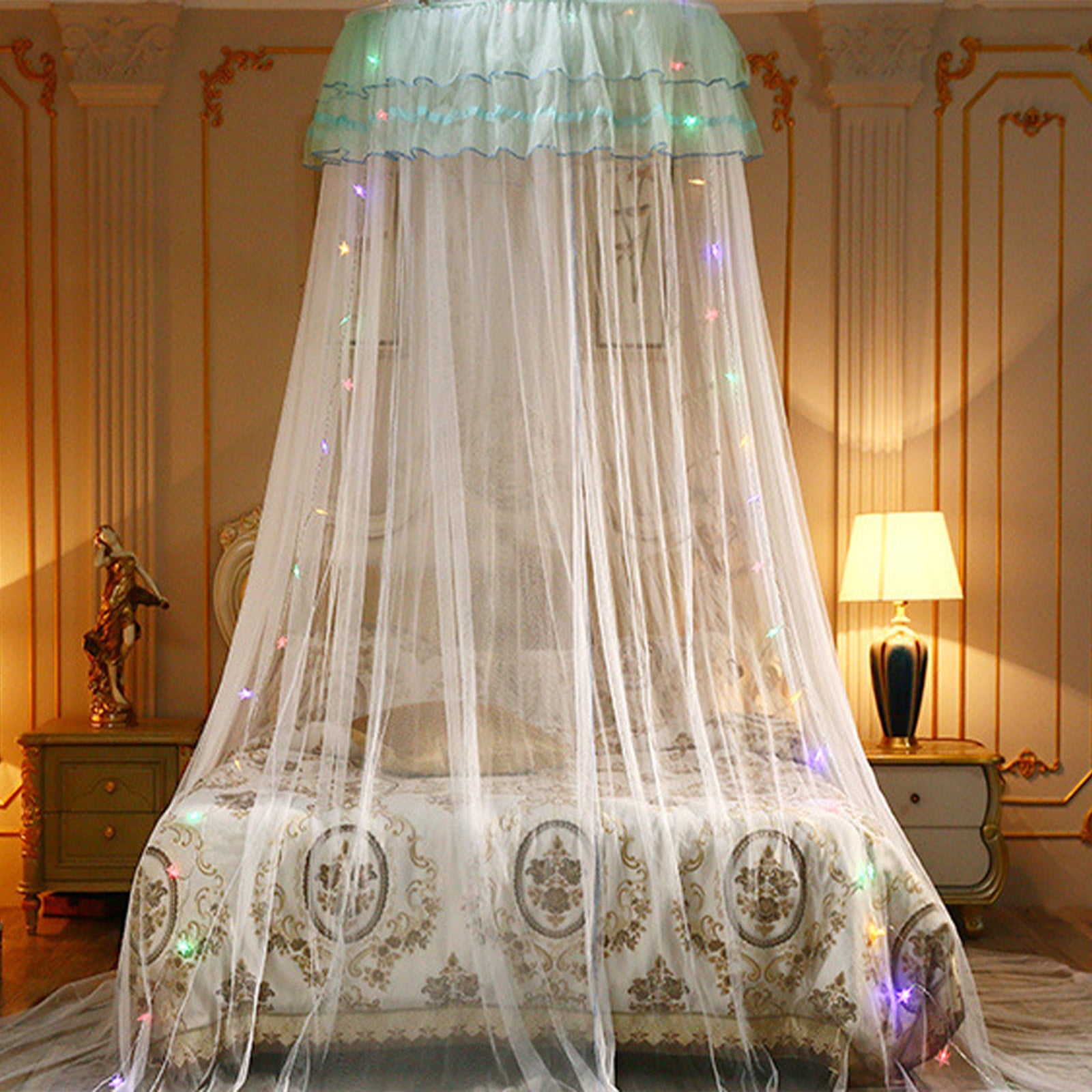 Yhmxh Bed Canopy Curtain - Large Bed Canopy - Luxurious Princess Bed Curtain Net for Girls & Adults - Fits Single, Twin, Full, Queen Size Kids Bed, Round Lace Princess Mosquito Net Tent (White)