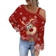 thumbnail image 2 of Pntutb Blusa de manga larga con estampado de cabeza de venado de Navidad con hombros asimétricos de otoño para mujer Pntutb Pntutb-948, 2 of 5