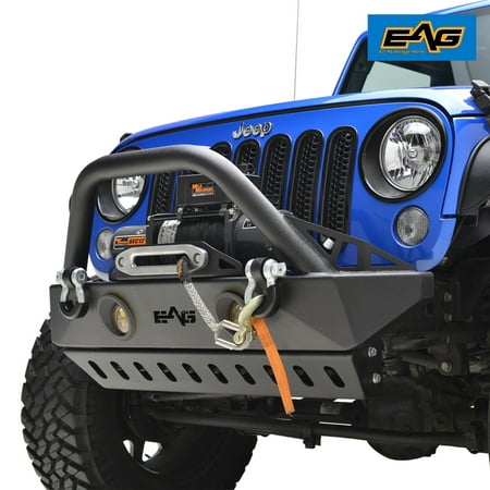 EAG Front Bumper Stubby with LED Lights, Light Frames, and Skid Plates - fits 07-18 Jeep Wrangler