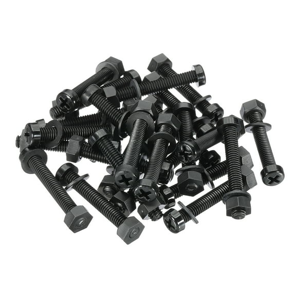 Uxcell M6x40mm Black Nylon Bolts Plastic Nuts Full Thread Head Screws and Nuts Set for Industrial Home Fastening Projects, 24 Sets