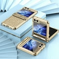 thumbnail image 6 of Nalacover Folding Case for Samsung Galaxy Z Flip5, Mechanical Legend Electroplated Texture Non-Fingerprints Cover with Hinge Protection Lens Hole Design Anti-Fall Shockproof Case,Gold, 6 of 8