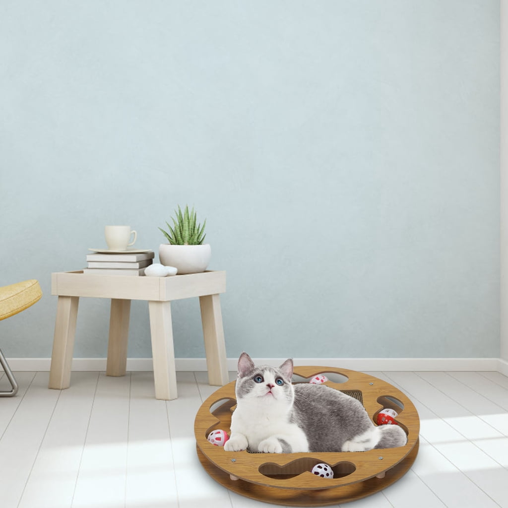 Interactive Cats Toy with Teasing Track Ball Circuit Toy with Scratch Pad Multifunctional Cats Teasing Toy