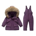 thumbnail image 2 of SGFCWSX Kids Winter Snowsuit Set Puffer Jacket with Furry Hood and Bib Overalls for Boys Girls Cold Weather Insulated Waterproof Outfit Purple Size 1-2Years, 2 of 6