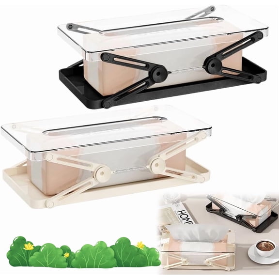 Tissue Box with Spring, Clear Tissue Box Cover Holder with Automatic Telescopic Spring, Rectangle Napkin Dispenser Organizer for Bathroom Kitchen Office Desk, Comb Color, Acrylic, Modern Design