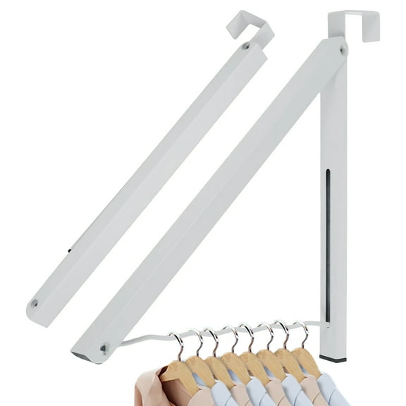Bevtee Foldable over The Door Hanger for Clothes，Metal Clothes Drying Single Rod Hanger Organizer, White