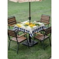 thumbnail image 4 of Outdoor Tablecloth with Umbrella Hole for Patio/Picnic/Party/Camping, Yellow Lemon Waterproof Table Cloth Square Cover Washable, Wooden Summer Botanical Black White Checkered (54"x 54"), 4 of 8