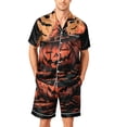 thumbnail image 3 of FGVCTG Pajamas for Men Halloween Ghost Starry Sky Print Silk Satin Button down 2 Pieces Summer Loungewear Sleep Pjs Set with Pockets Red L, 3 of 4