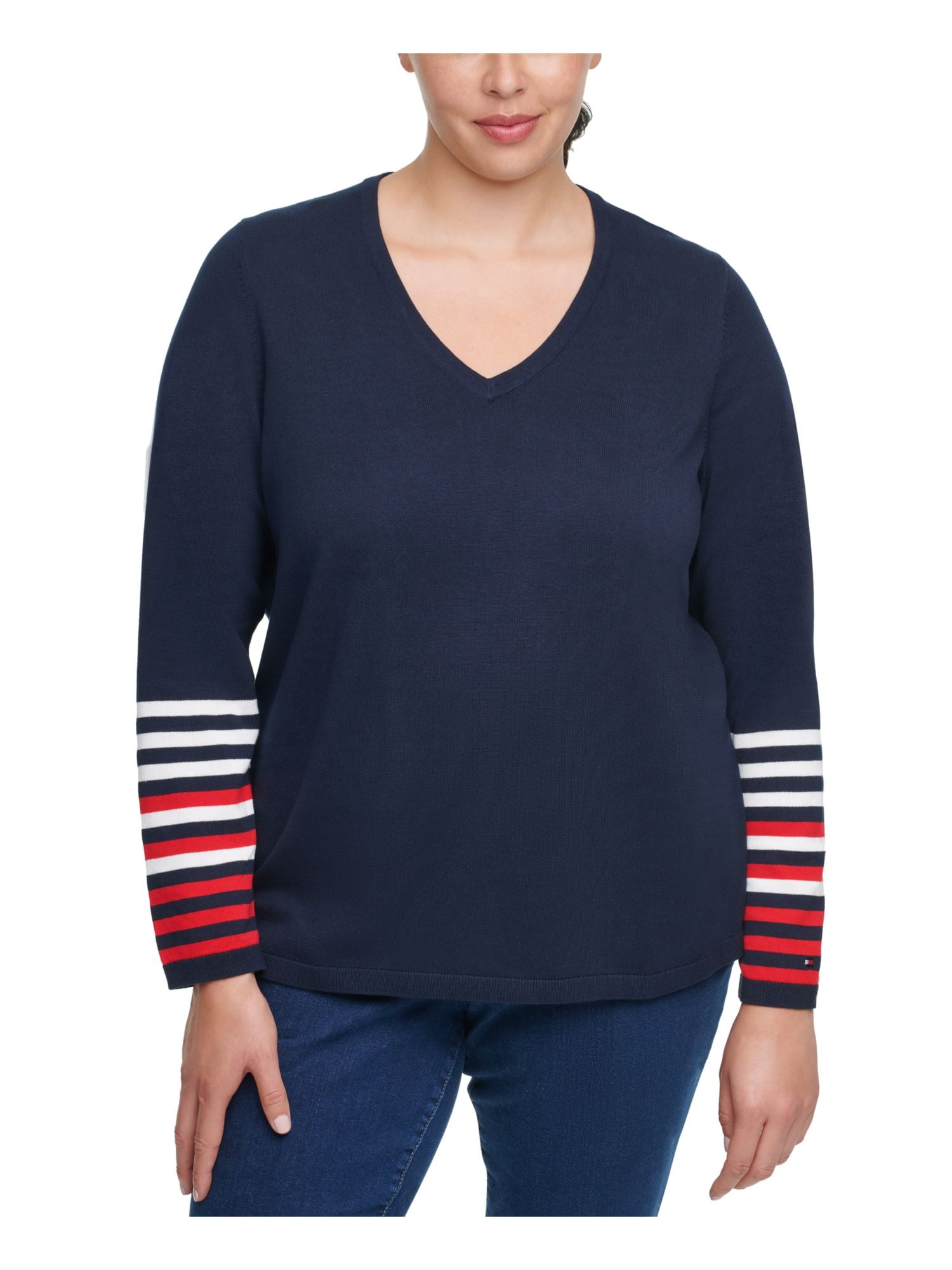 TOMMY HILFIGER Womens Navy Long Sleeve V Neck Sweater Plus Size: 0X -  Walmart.com