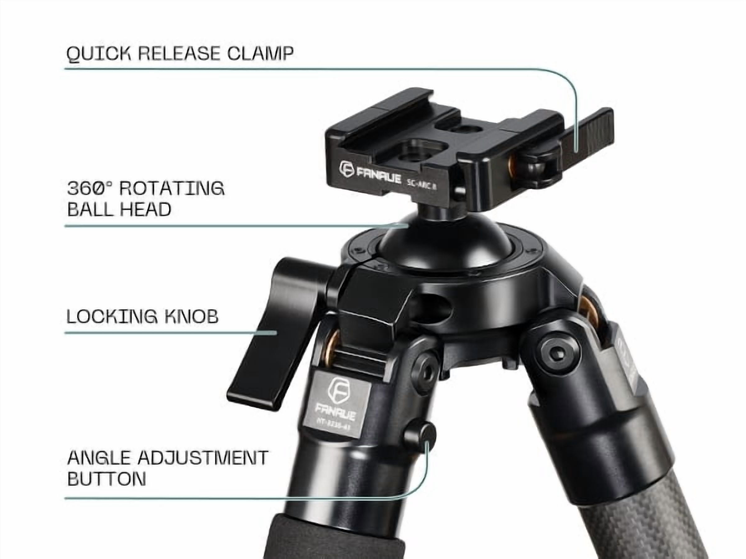 FANAUE Carbon Fiber Tripod, 3 Section Lightweight Tripod with 360° Ball Head & Quick Release Plate, Max Load 20kg/44lbs for Photography, Hunting, Shooting, Travel, Outdoors