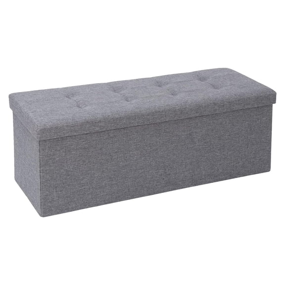 BULYAXIA 43Inches Storage Ottoman Bench, Folding Footrest Padded Seat, Storage Chest Long Shoes Bench with Divider, Holds up to 660 lbs, for Living Room, Entryway, Bedroom, Dark Gray