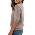 thumbnail image 4 of WULMLEO Womens Lightweight Pullover Sweater Women's Crew Neck Short Sleeve Pullover Sweaters Tops Light Brown 2XL, 4 of 5