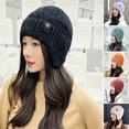 thumbnail image 2 of Opolski Earflap Brimless Thick Warm Beanie Hat Women Winter Candy Color Riding Knitted Cap Costume Accessories Black, 2 of 8