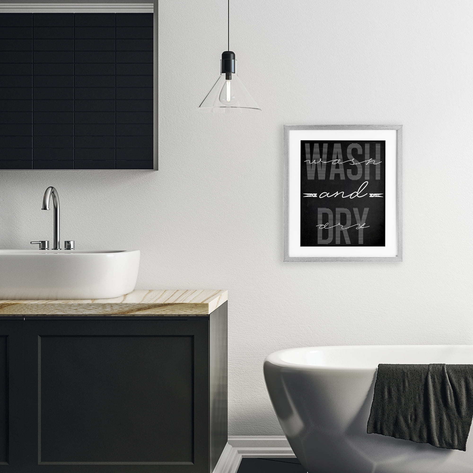 Wash And Dry Black Minimal Gray Framed Print Under Glass, design by Marcus Prime