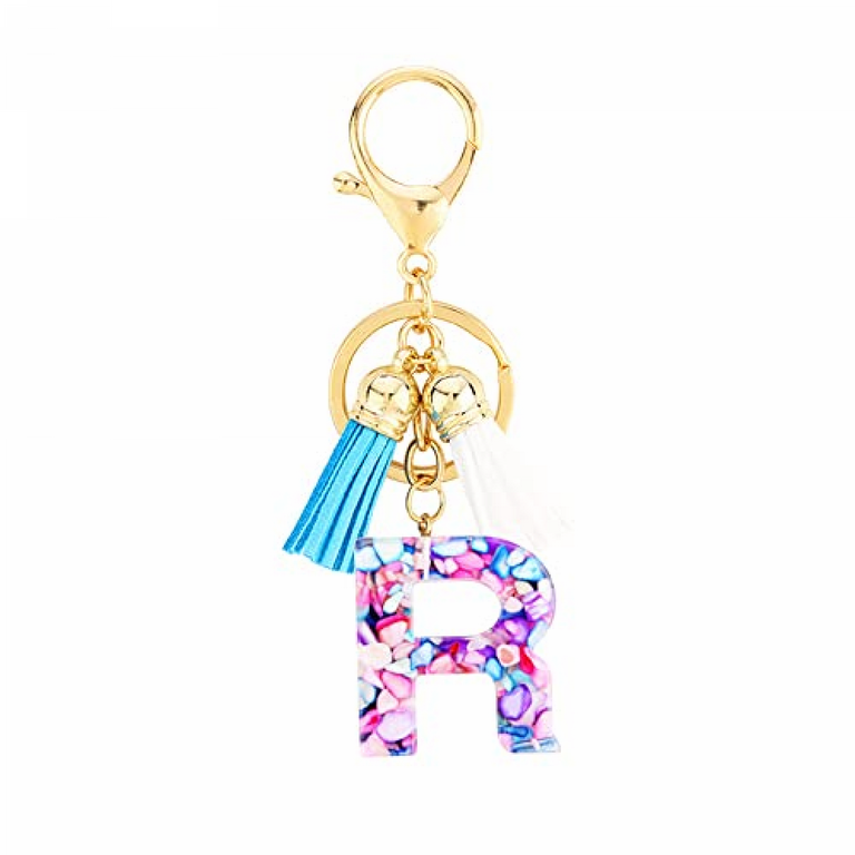 Multicolor Letter A - Z Initial Letter Resin Keychain Tassel Accessories  Cute Premium Bag Charm ---A 