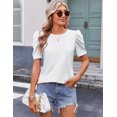 thumbnail image 2 of Blusa blanca con cuello redondo y mangas abullonadas Top Zeagoo para mujer, 2 of 5