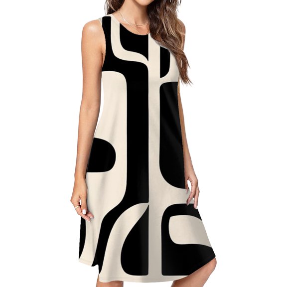 Abstract Black Shapes Beige Background Dress Elegant Party Dresses Evening Dresses Women Dress Sleeveless Dress Ladies Dresses