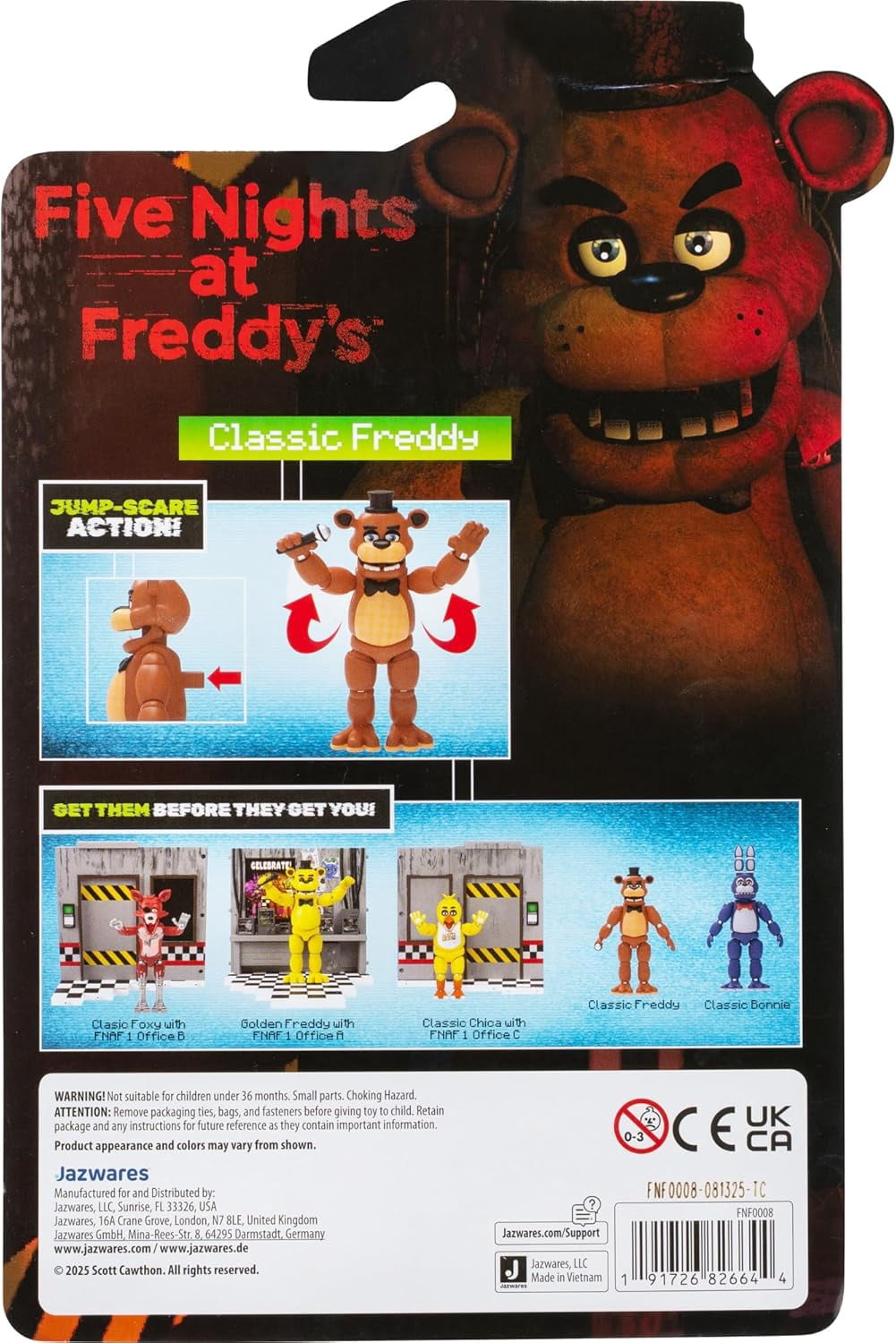 Jazwares Five Nights at Freddys Classic Freddy - 5-Inch Articulated Figure with Jumpscare Feature and Glow-in-The-Dark Eyes