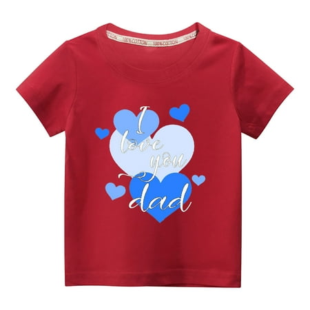 

EQWLJWE Kids Heart Print T Shirt Summer Round Neck Short Sleeve Tops Casual Solid Color Graphic Tees Gifts for Kids Red 9-10 Years