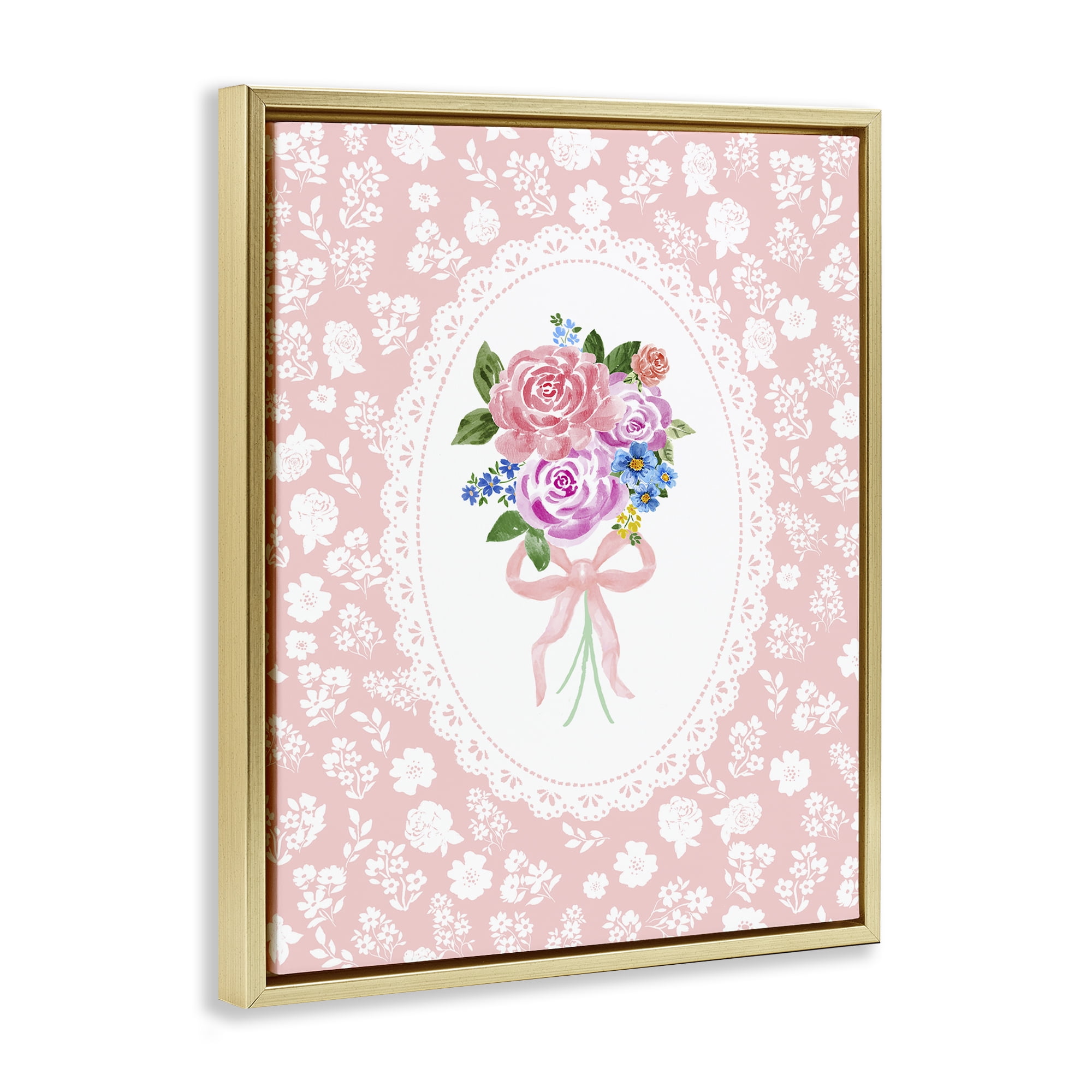Stupell Industries Peach Feminine Bouquet Gold Framed Floater Canvas Wall Art, design by Corinne Haig