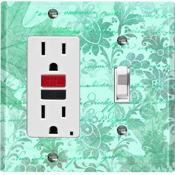 Metal Light Switch Plate Outlet Cover (Teal Leaf Letter Damask LET010)