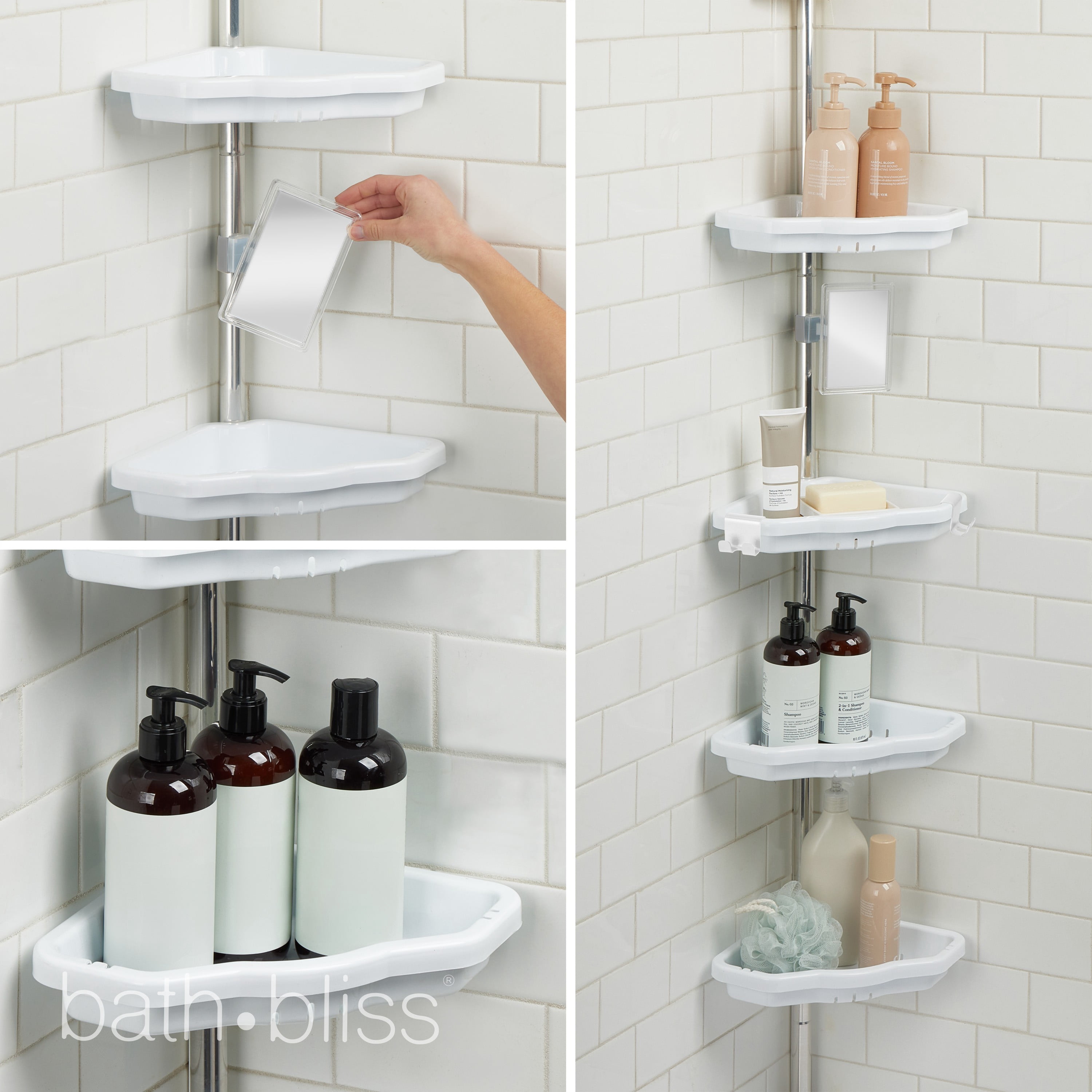 Bath Bliss Aluminum 4 Tier Corner Shower Organizer in White