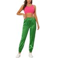 thumbnail image 2 of INSPIRE CHIC Women's Satin Cargo Joggers High Waisted Elastic Waist Casual Pants L Light Green, 2 of 6