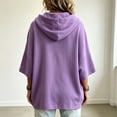 thumbnail image 4 of Textilo Women's Sweaters 3/4 Batwing Sleeve Drawstring Hoodie Hooded Solid Color Sweatshirt Travel Loose Fit 2026 Fall Winter Casual Top,Purple 2XL, 4 of 6