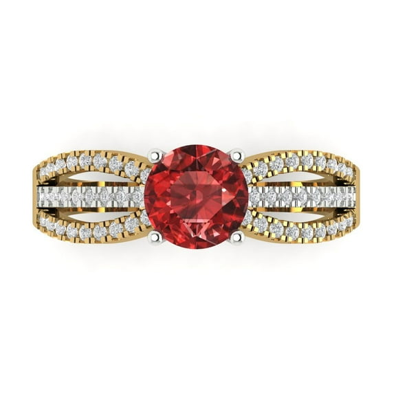 Solitaire with Accents Engagement Ring for Women - 1.27ct Natural Garnet in 14K Yellow/White Gold Promise Ring
