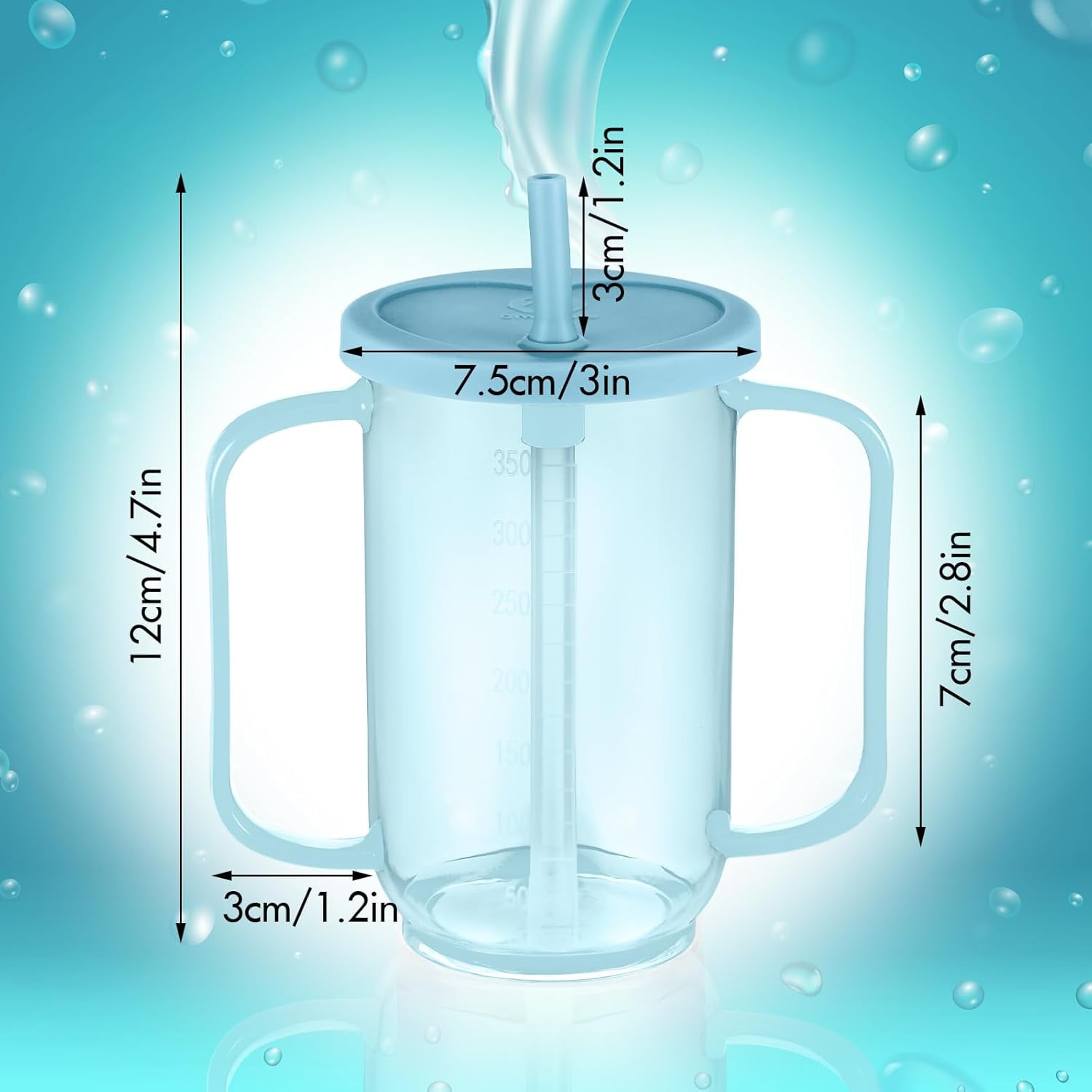 JJEAN-Adult Sippy Cups for Elderly 12 oz Straw Sippy Cups with 2 Handles No Spill for Adults Spill Proof Dysphagia Cup for Disabled Patients(Light Blue)
