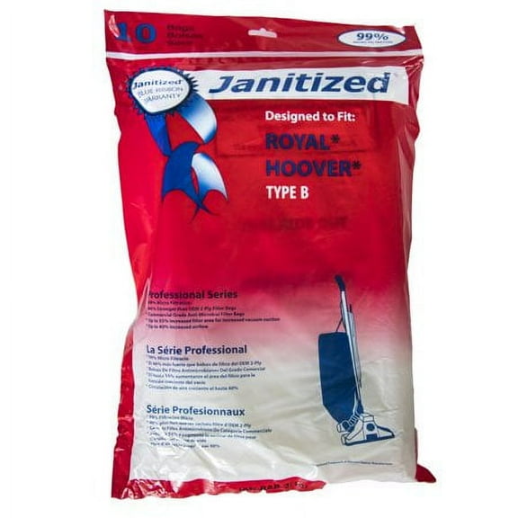 Janitized Professional Vacuum Bags Type B Fit Royal and Hoover Professional Vaccuum Cleaners Set of 10 Bags Commercial Grade