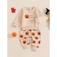 thumbnail image 4 of Aojekbee Baby 2 Piece Halloween Outfit Letter Pumpkin Print Long Sleeve Sweatshirt and Elastic Pants Set for Infant Fall Clothes, 4 of 9