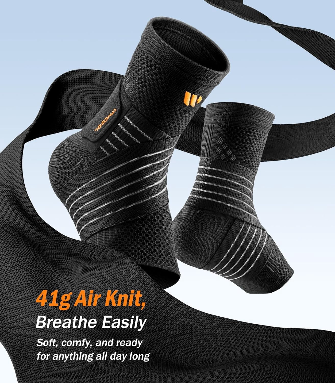 WHCOOL Ankle Brace Compression Sleeve for Men & Women,Pair,L,Black