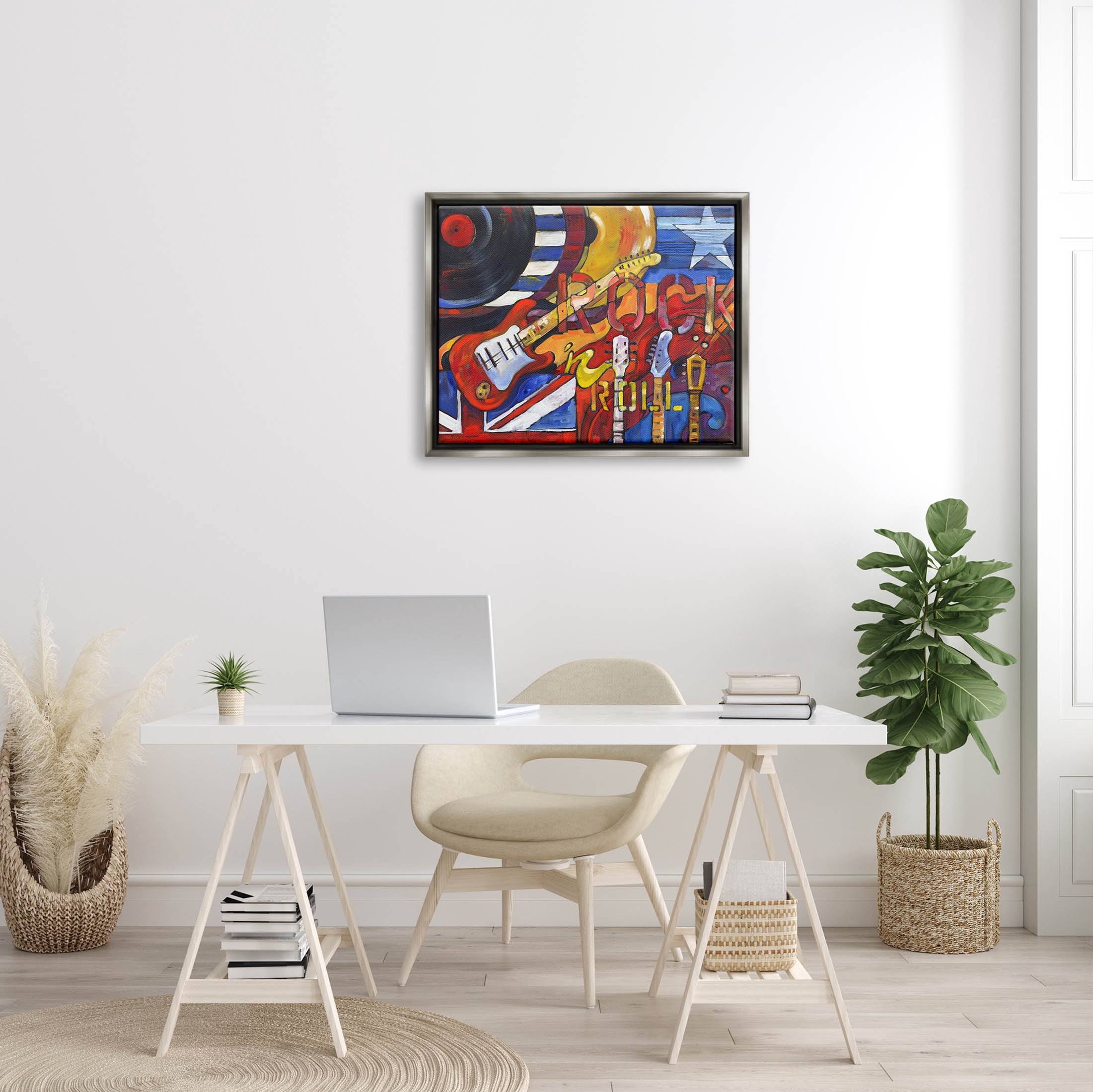 Stupell Industries Rock 'n Roll Music Tribute Painting Luster Gray Floating Framed Canvas Print Wall Art, Design by Paul Brent