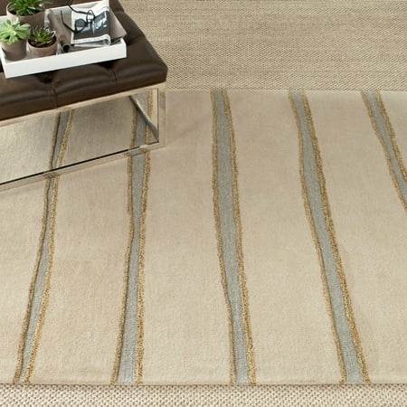SAFAVIEH Martha Stewart Chalk Stripe Area Rug  Wheat Beige  2 6  x 4 3 Martha Stewart Rug Collection. Striped Pattern Rugs. Casual and contemporary  the diffuse bands in Chalk Stripe ripple across a canvas of 100-percent wool hand-tufted in India. The painterly stripe is deceptively complex  using five colors to create a hand-drawn look that adds subtle pattern and color to rooms trending toward a modern aesthetic. This is a great addition to your home whether in the country side or busy city.