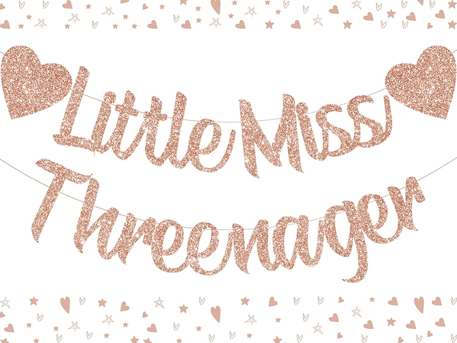 Rose Gold Glitter Little Miss Threenager Banner Garland for Baby Girls Third Birthday Decorations 3 Year Old 3rd Birthday Party Supplies