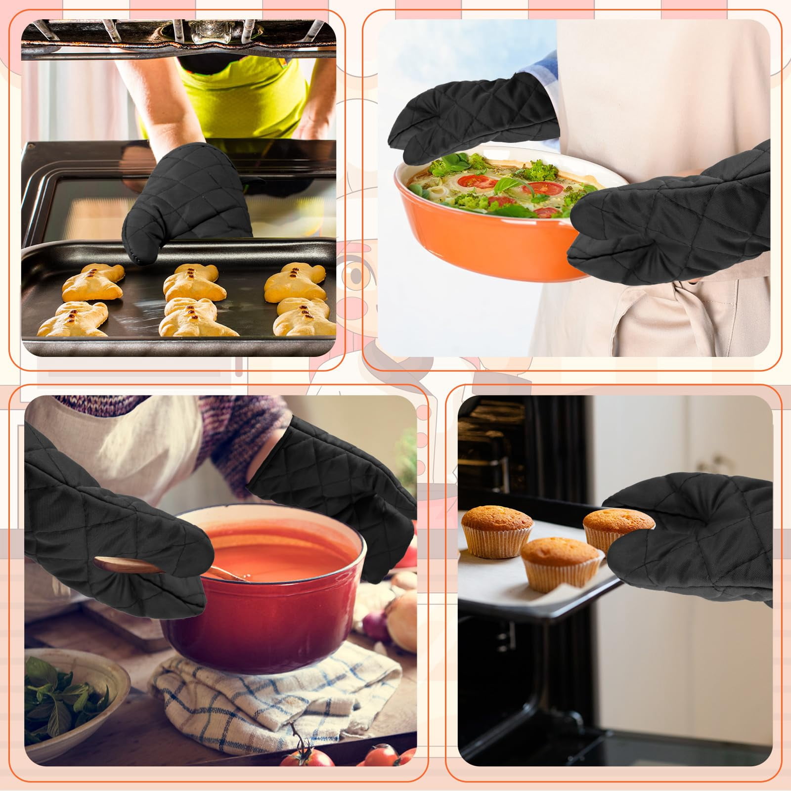 Oven Mitts 6 Pairs Heat Resistant Cotton Polyester Kitchen Gloves for Cooking Baking Grilling