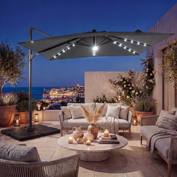 gracious living patio umbrella Mojia Cantilever with Cross Base and Cover Included NF0A52SW 15FT Patio Umbrella with Color:Charcoal Heather It offers tilt positions